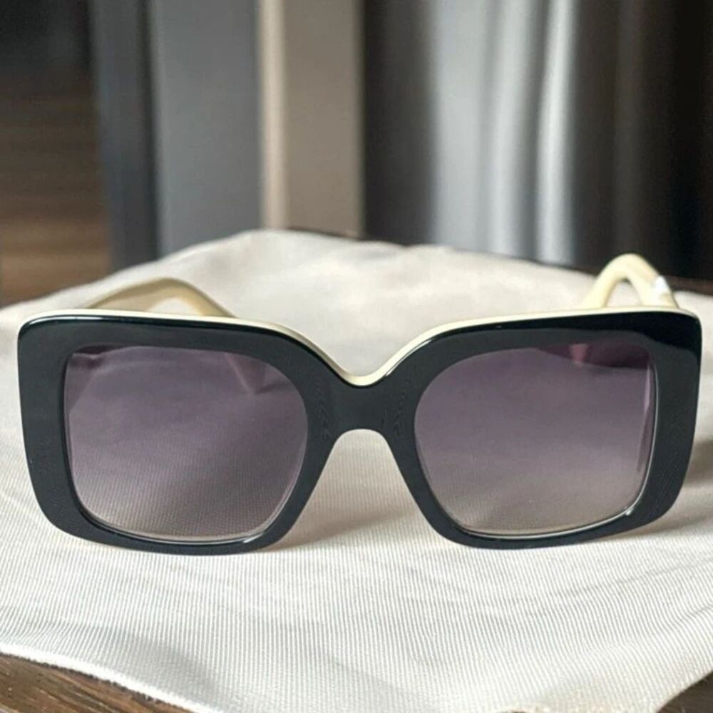 Carolina Lemke CL9044-02 Molly Black Beige Oversized Square Sunglasses NWT